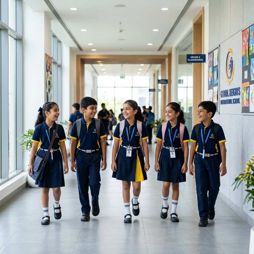 Happy Indian school children in uniform
