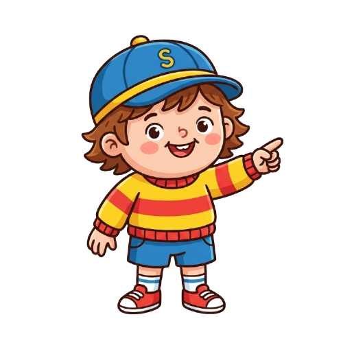 Mascot pointing at the video